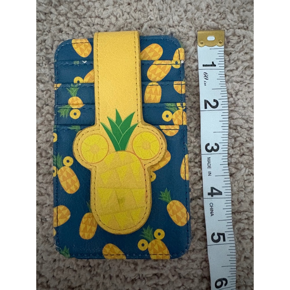 Disney Parks Pineapple Mickey Mouse Card Holder Wallet Navy Blue Snap ID Window